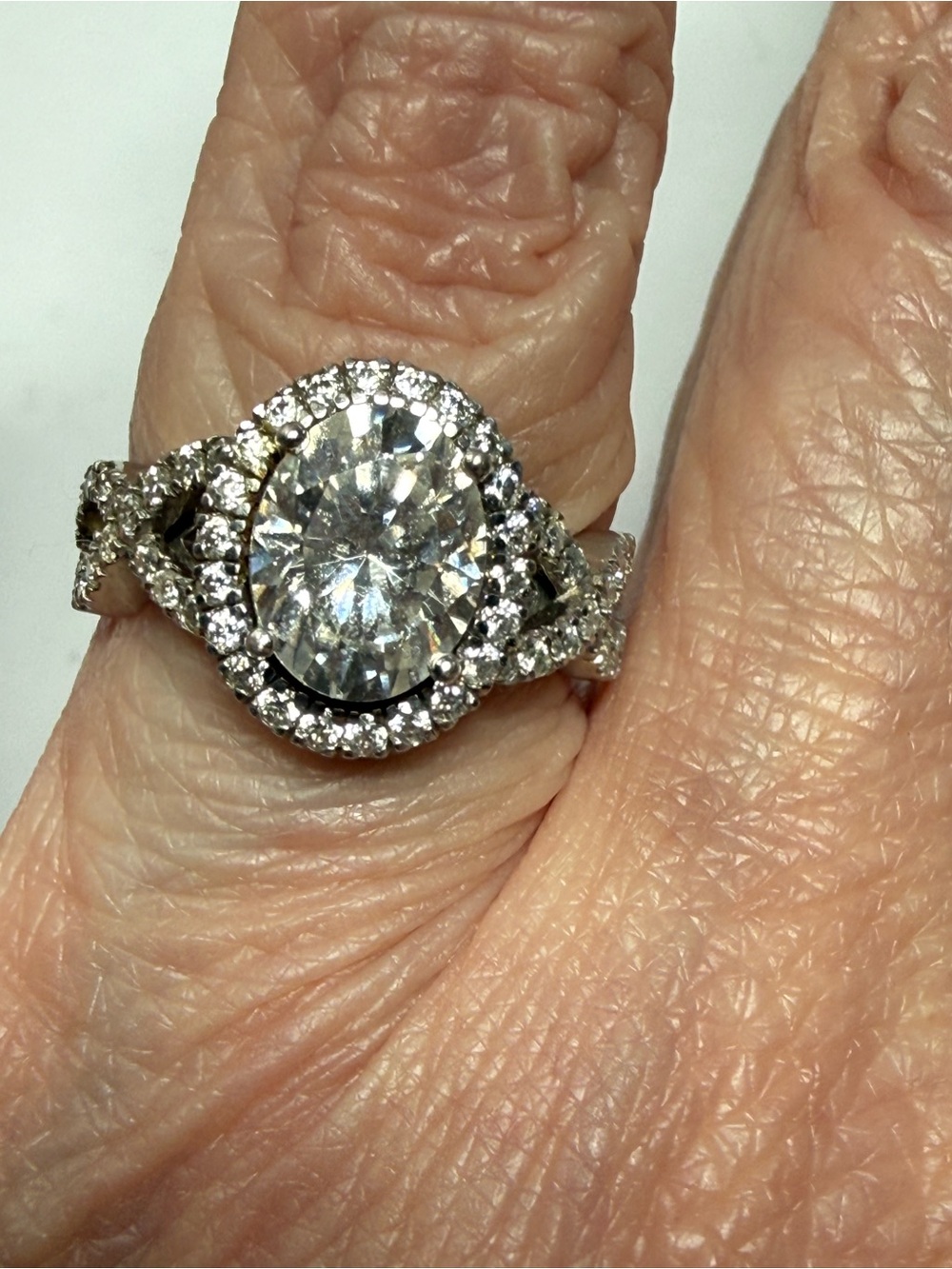 Classic Silver Halo Oval Solitaire Ring in White